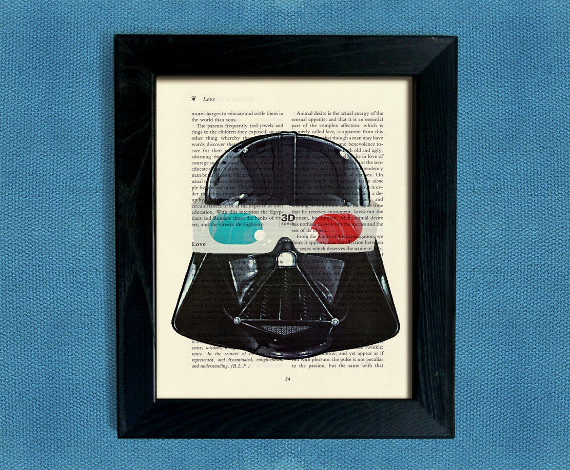 Darth Vader PRINT Star Wars on salvaged vintage page book art print
