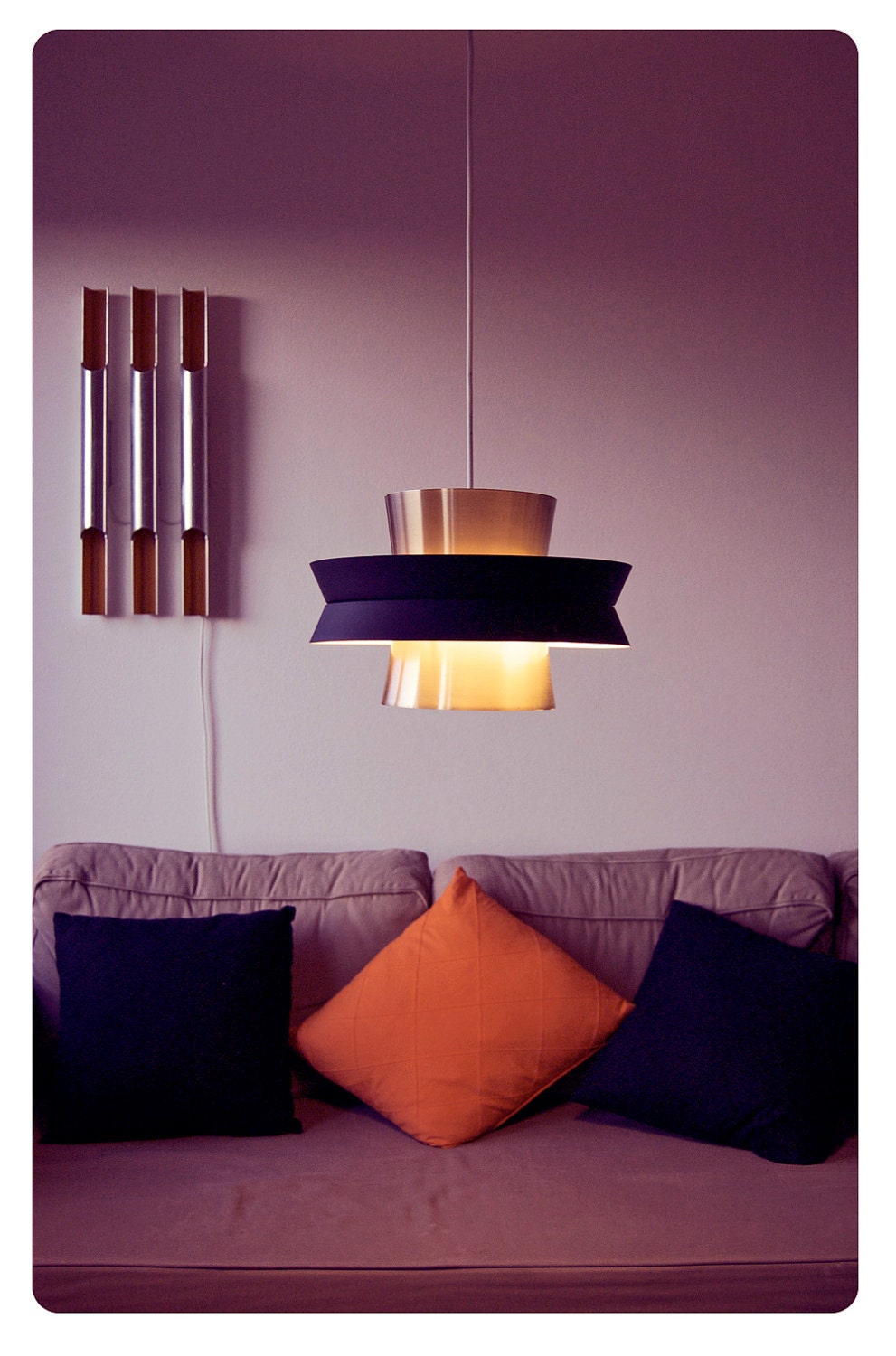 SALE - 15 percent OFF. Danish design hanging lamp by designer Carl Thore. Minimalist mid century item, 1970s