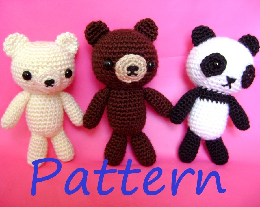 Three Bears - Teddy, Panda, and Polar Bear - Crochet Pattern PDF