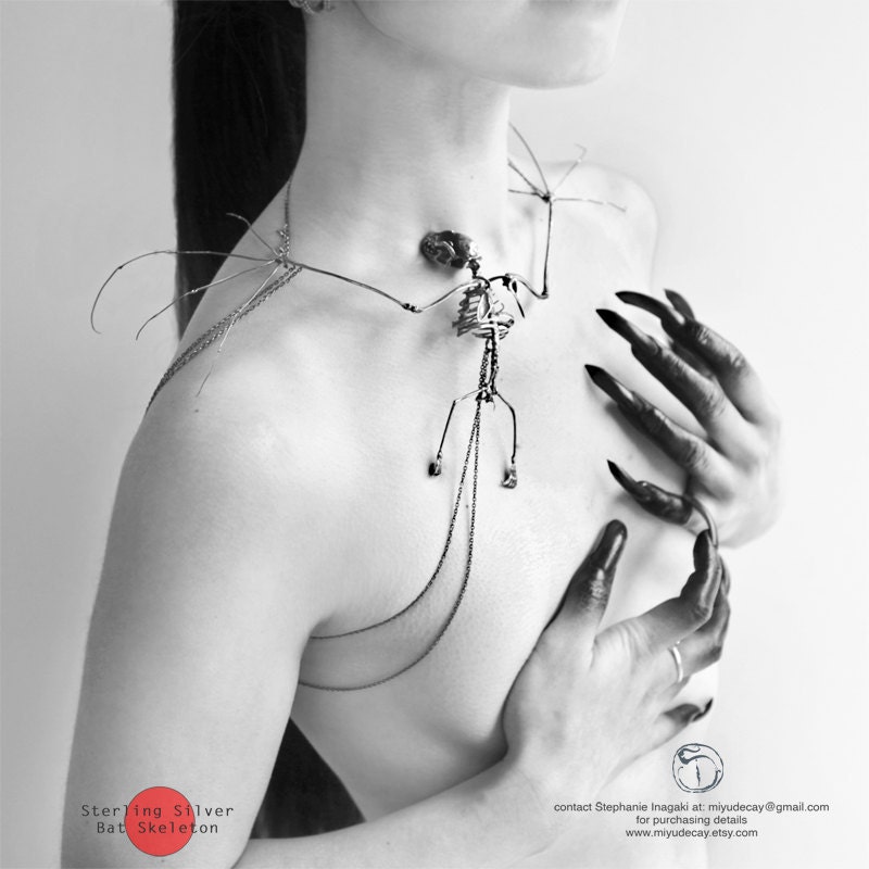 Miyu Decay Sterling Silver Bat Skeleton Necklace