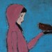 Girl holding bird in hand original painting - Old Friends
