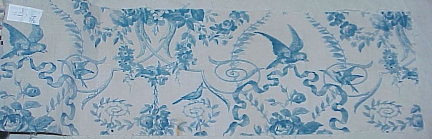 ALL 5 PIECES Antique French Fabric Blue Bird Toile 19th century