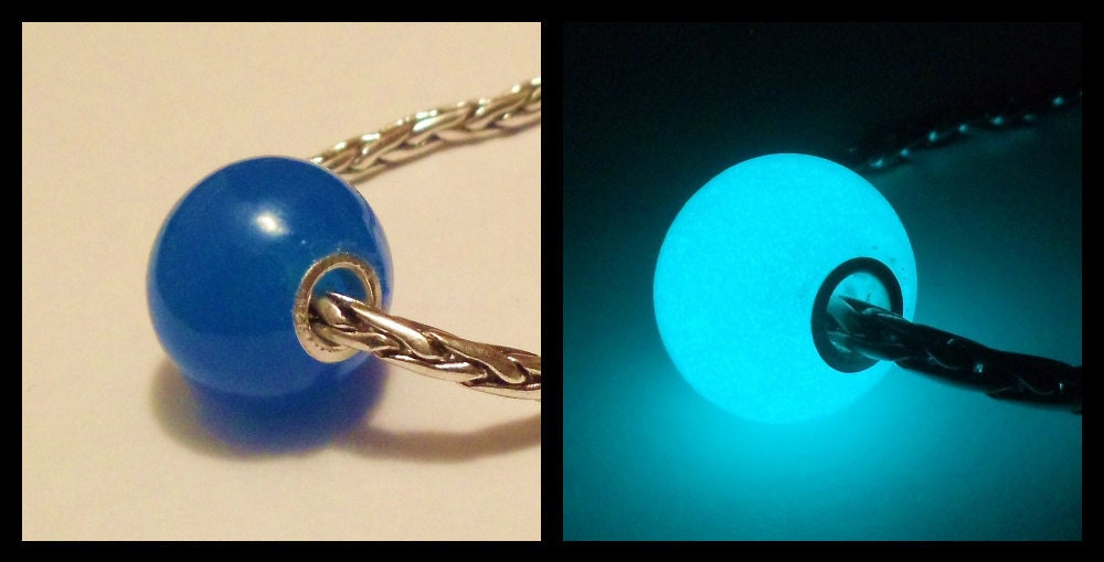 Glow in the Dark Glass "Aquamarine" Lampwork Big Hole Bead, fits Pandora and all European Style Charm Chains