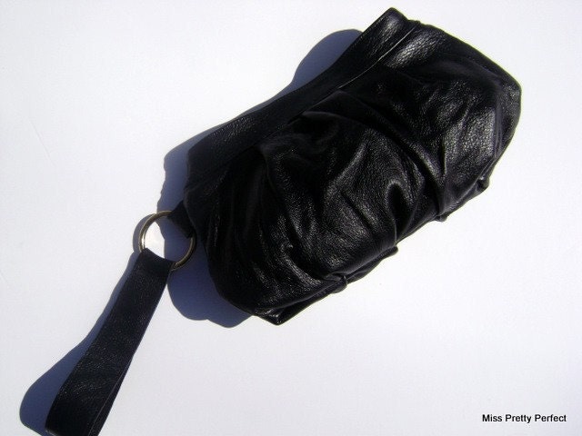 Pleated Black Leather Clutch - Custom Order