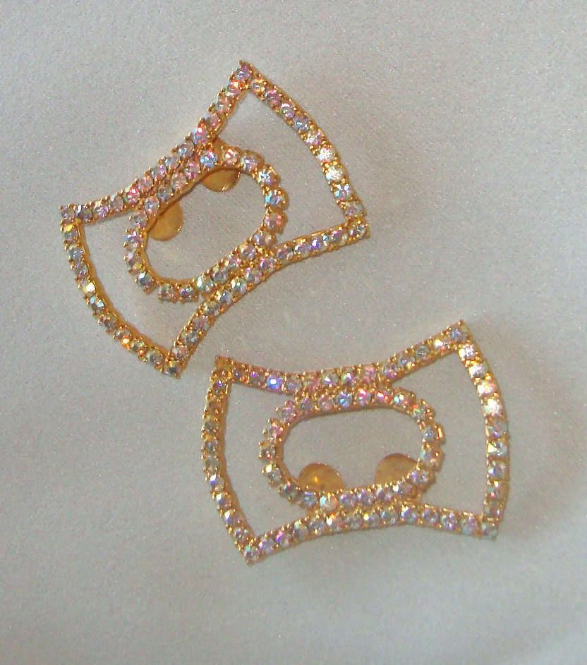 Huge Vintage Rhinestone Shoe Clips with Aurora Borealis Stones