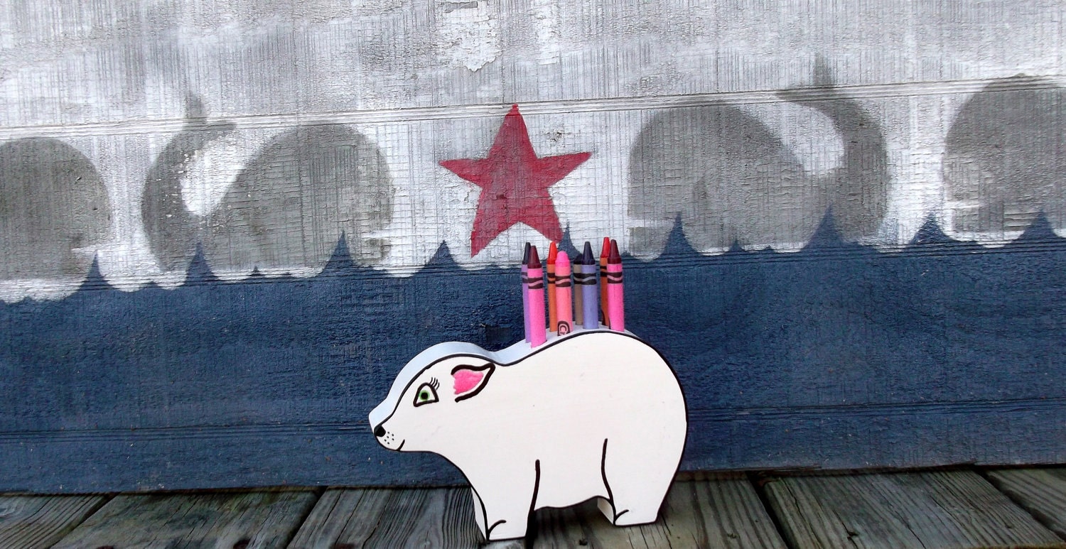 Polar Bear Crayon Holder, Wood, Hand painted