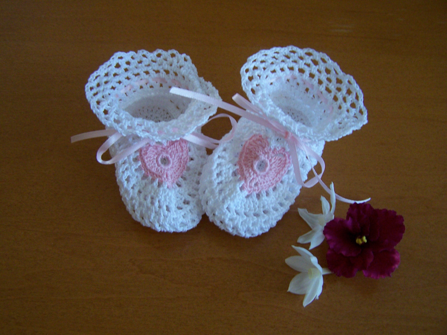 Heirloom Lace Heart Baby Booties