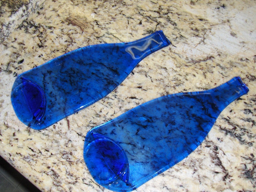Cobalt Blue Slumped Wine Bottle Tray or Spoonrest
