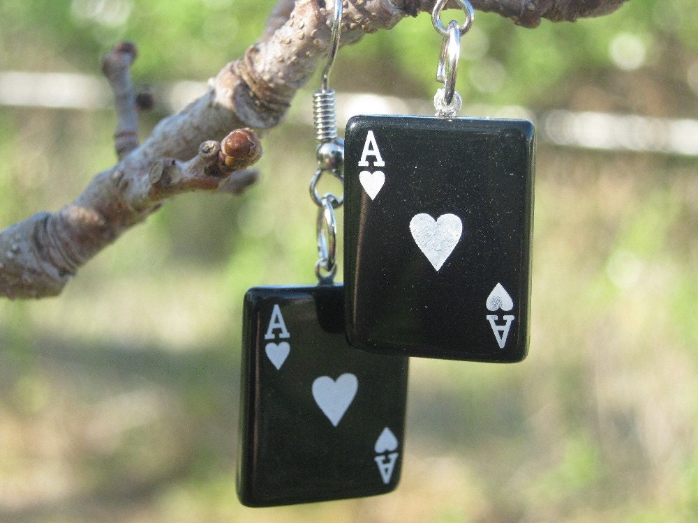 Be an Ace Poker Cards Earrings in Black and White by PinkFrog4U from etsy.com