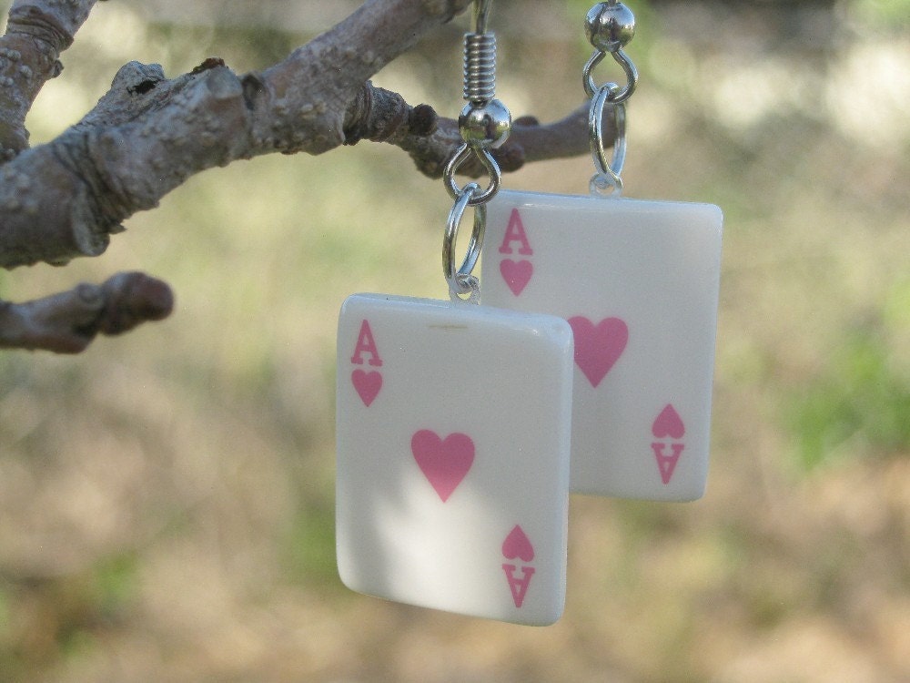 Be an Ace Poker Cards Earrings in Pink and White by PinkFrog4U from etsy.com