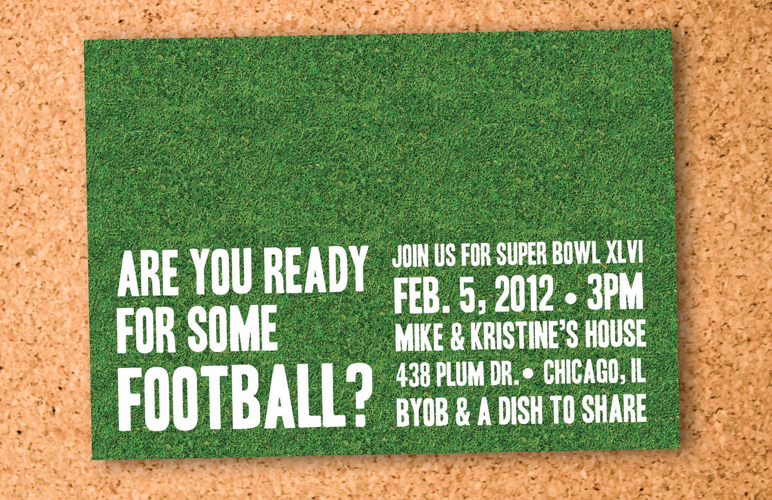 on the field. super bowl party custom printable--5x7 digital file