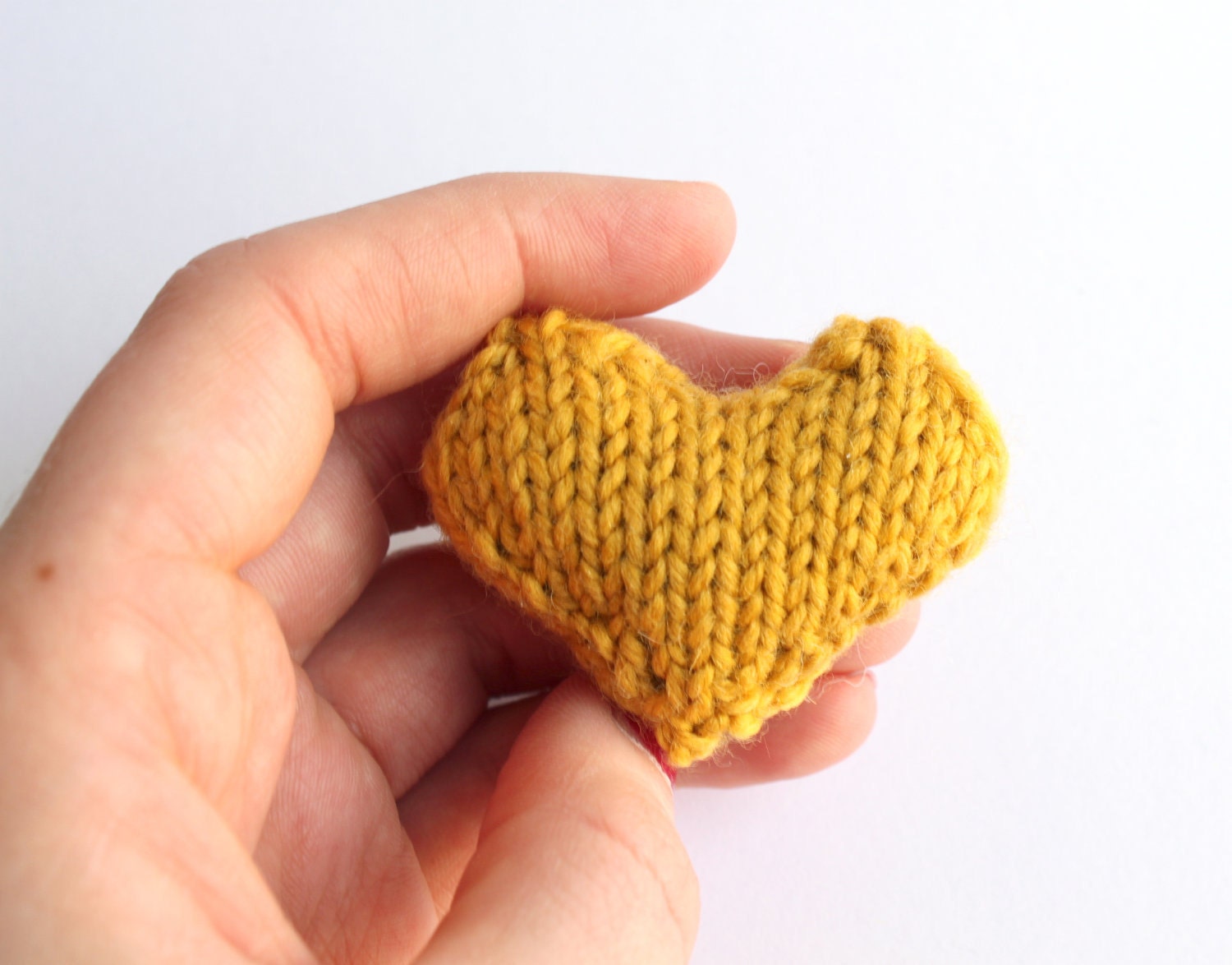 Heart pin brooch knitted in mustard yellow - valentines day