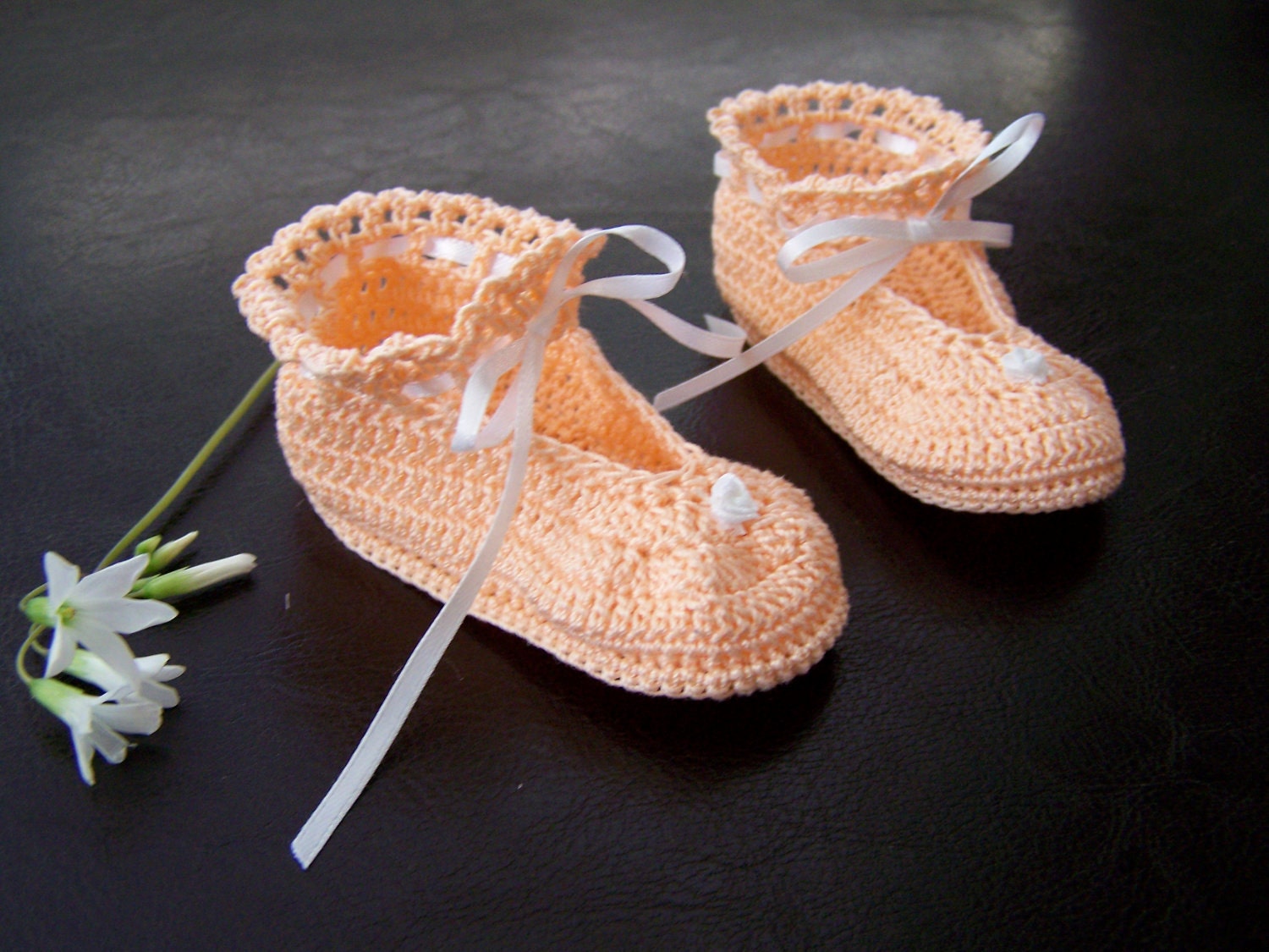 Baby Girl Peach Slipper Booties ( Preemie to 3 months )