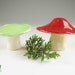 Pottery Ceramic Mushrooms Pair Cherry Red and Lime Green Pottery Ceramic Mushrooms Pair Cherry Red and Lime Green
