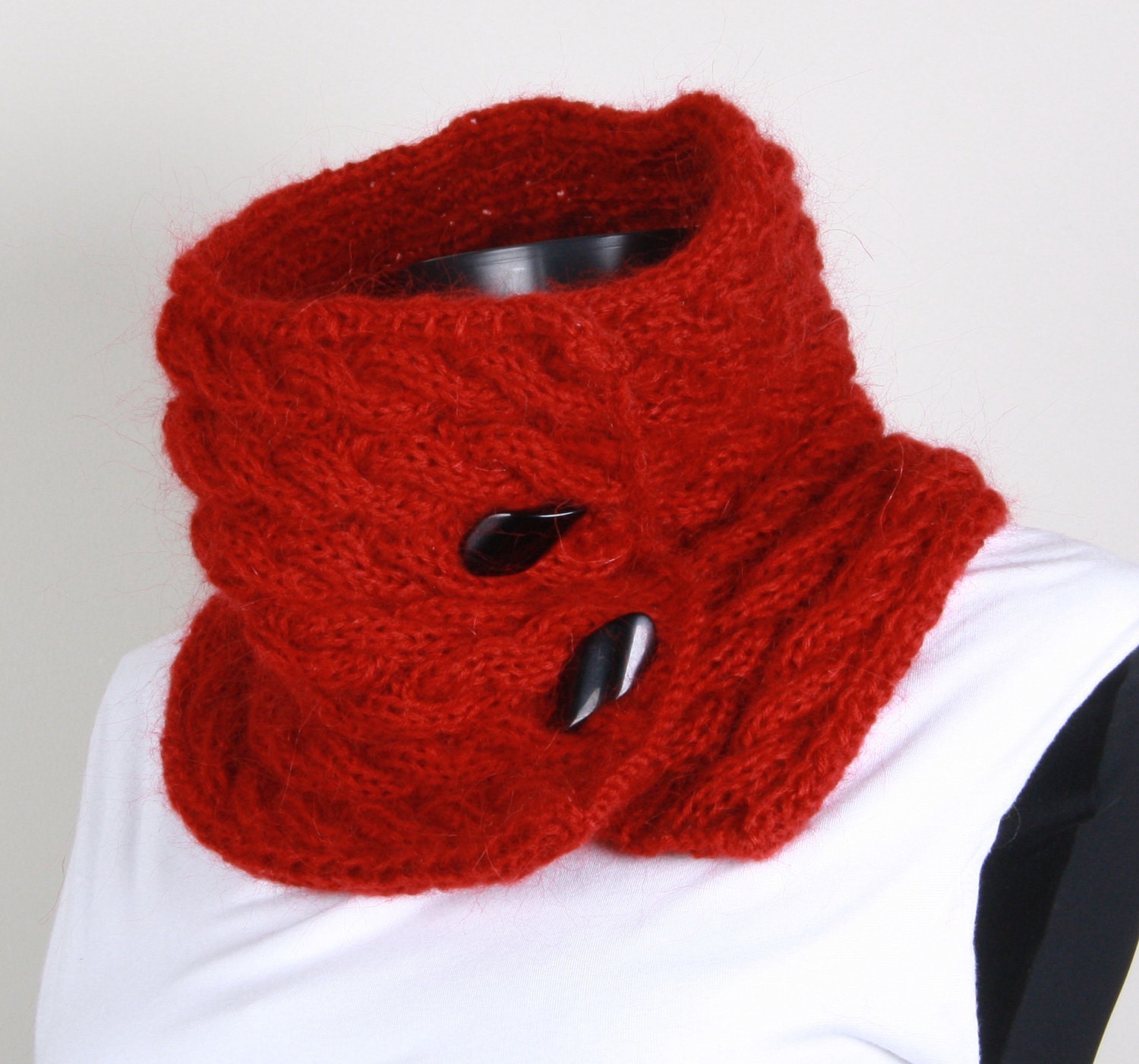 Knitting Neckwarmer ,Red,Black button ,collar scarf
