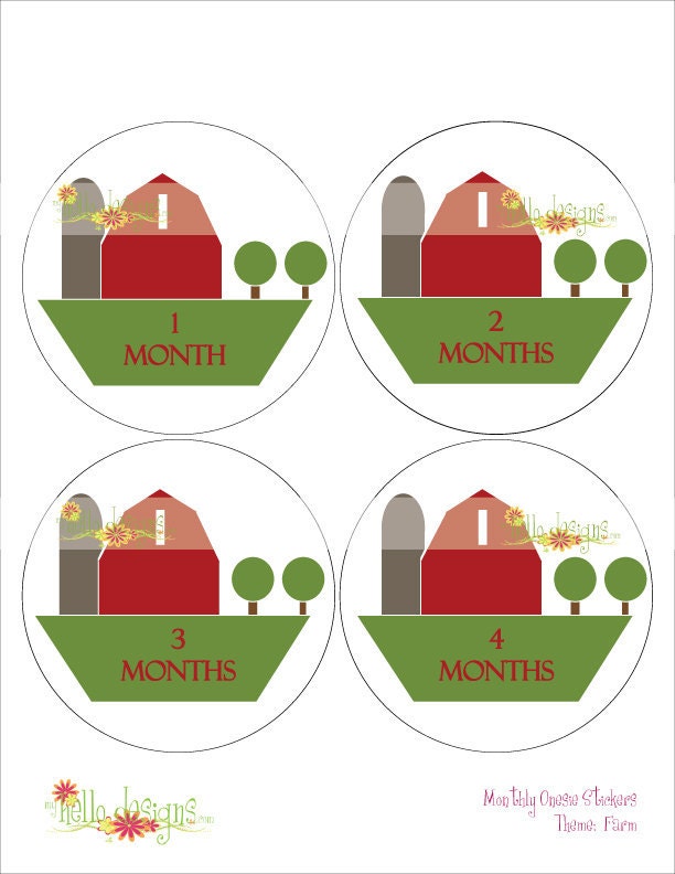 Monthly Onesie Sticker (Boy):  Farm