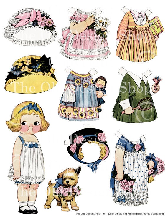 Dolly Dingle is a Flowergirl at Aunties Wedding Paper Doll Grace Drayton Vintage Scrapbook Printable Altered Art Digital Download No. 050