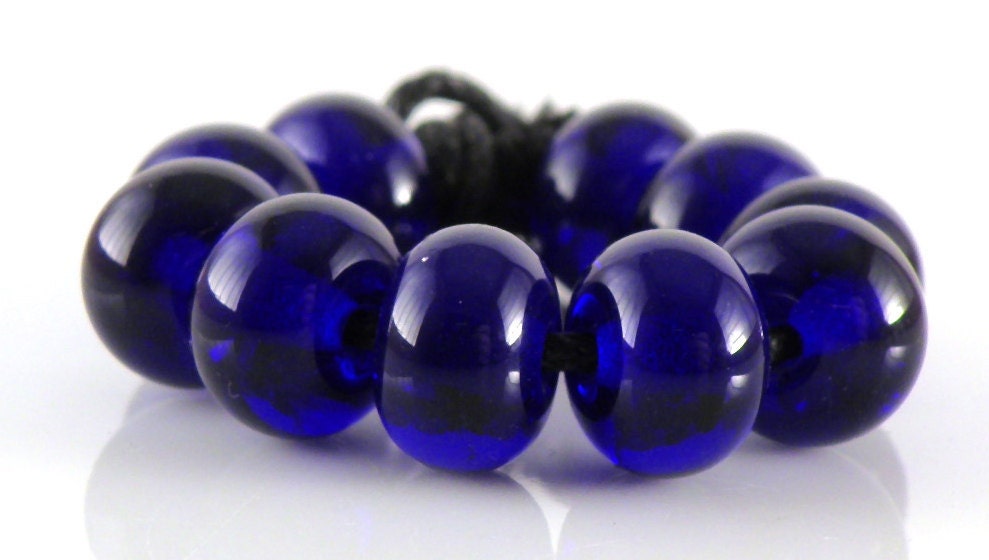 Glass Beads - Handmade Lampwork Glass Spacer Beads 5mm - Transparent Cobalt Blue - SRA (Set of 10 Spacer Beads)