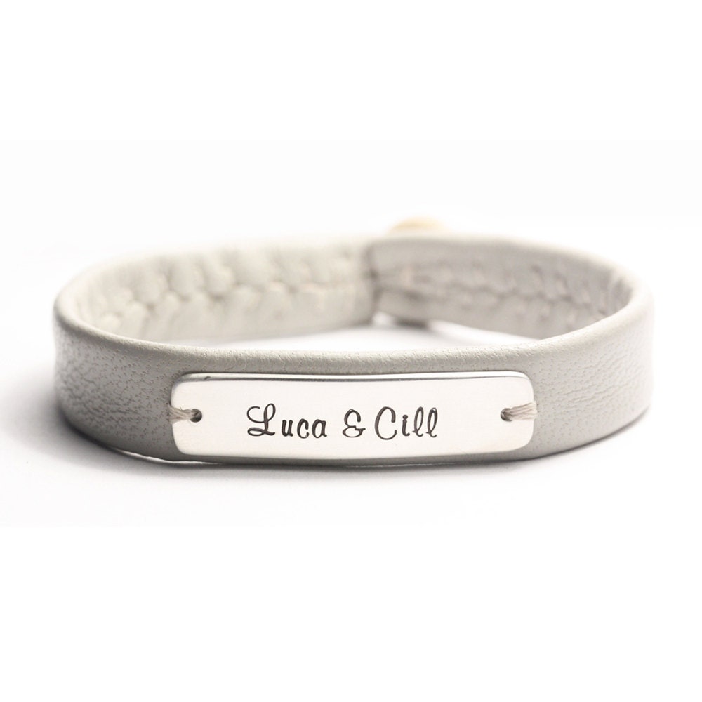 Personalized lapland bracelet, hand stamped silver tag on leather wrap. SINGLE wrap. Custom colors
