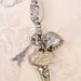 Vintage Blinged Key, Eiffel Tower, and Engraved Puffy Heart Charm Pendant Necklace