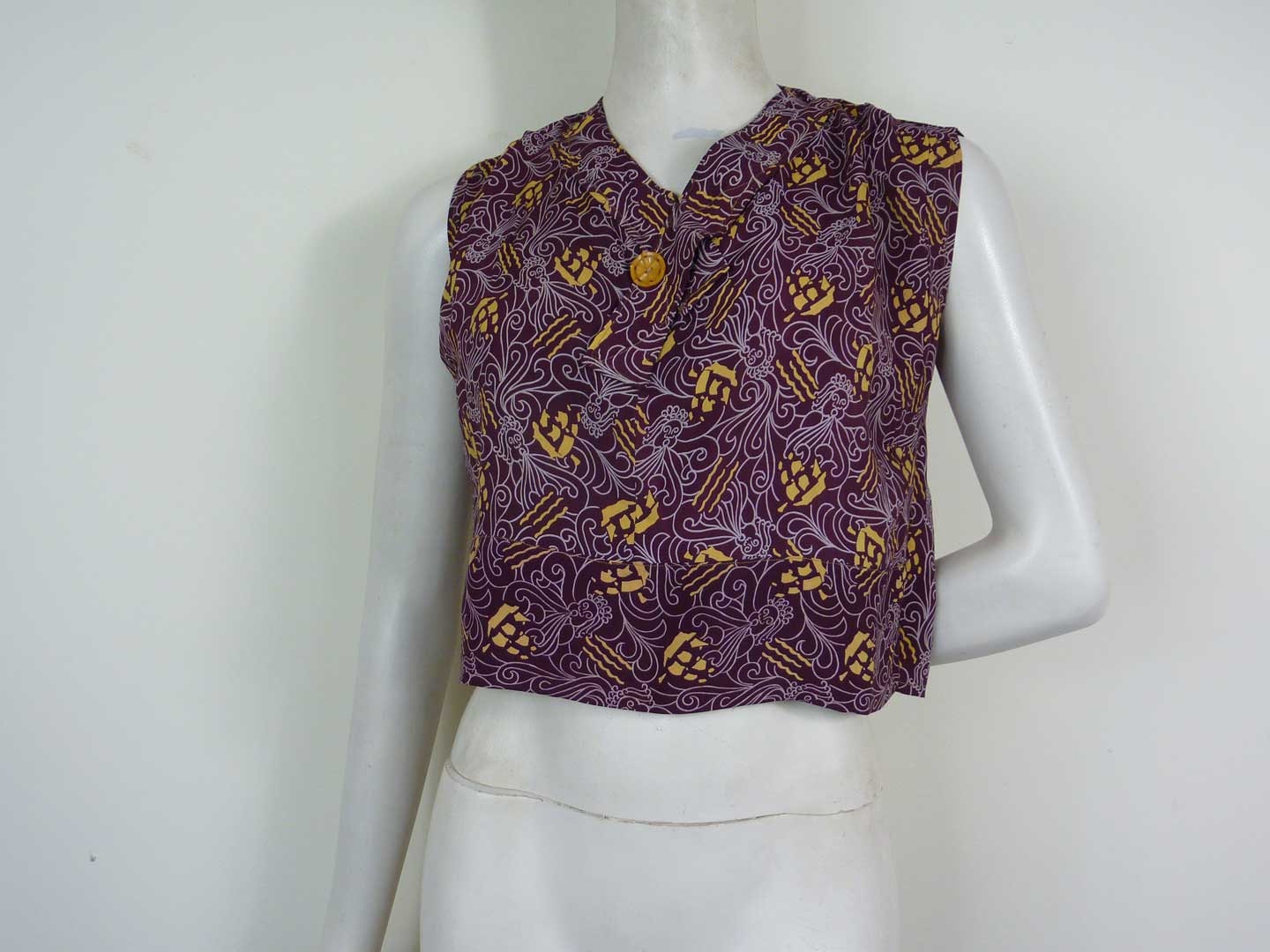 Vintage 1930s Printed Silk Abstract Art Deco Blouse