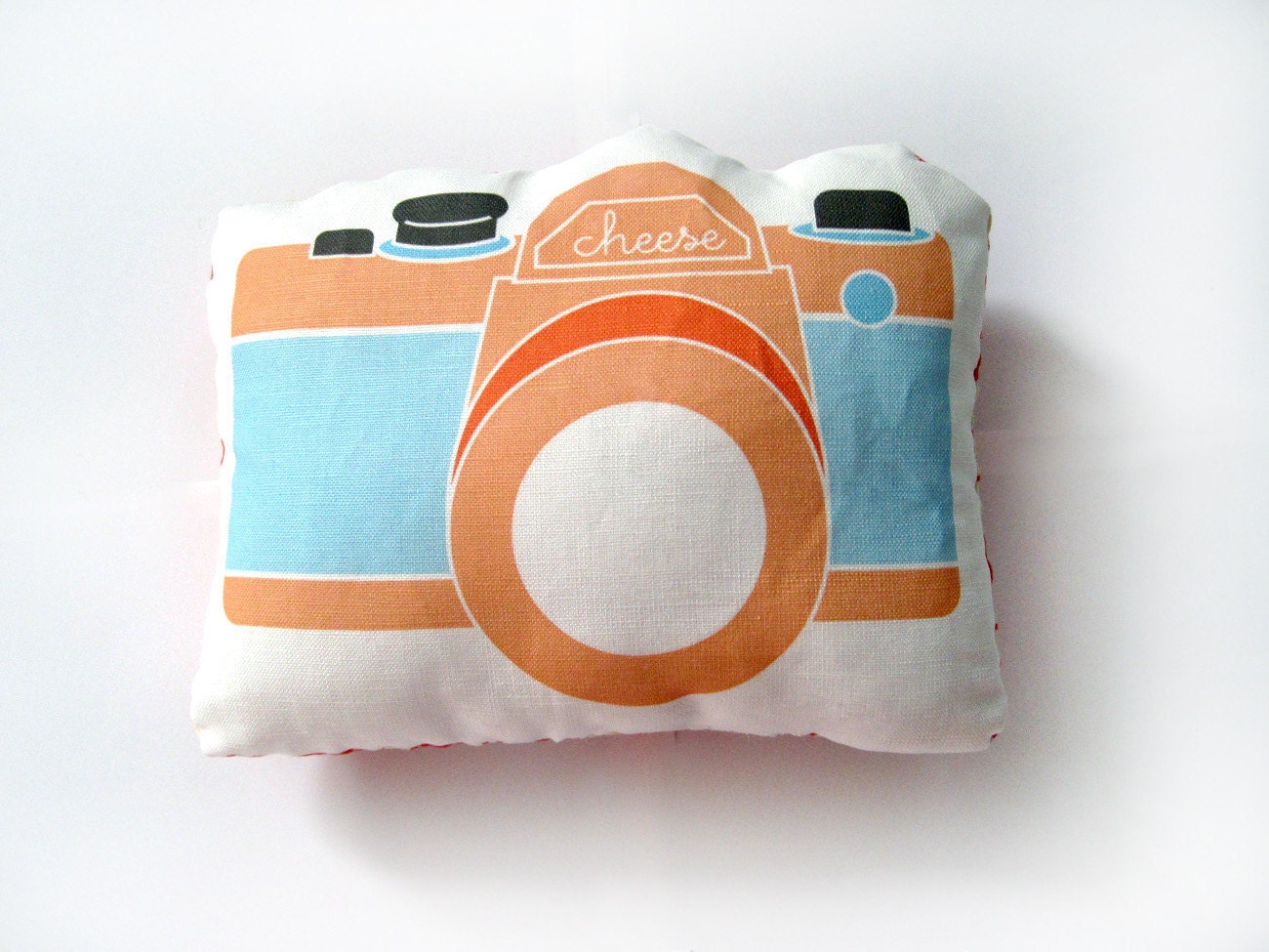 Camera Plush / Pillow in Peach, Coral, Orange and Robin's Egg Blue