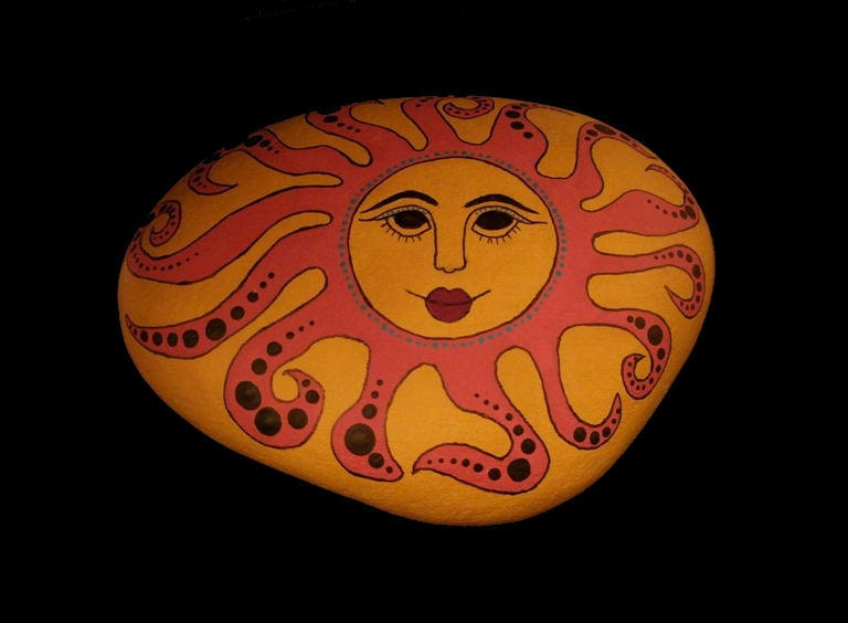Hand Painted Sun Face Rock