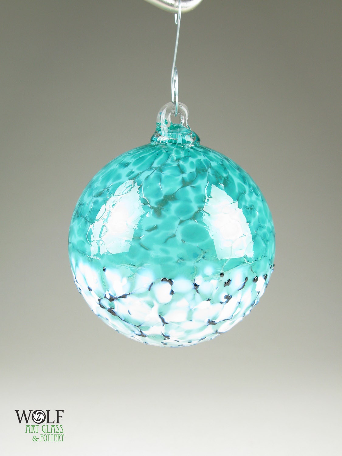 Blown Glass Christmas Tree Ornament Suncatcher Deep Teal Blue Green Blossom Blown Glass Christmas Tree Ornament Suncatcher Deep Teal Blue Green Blossom