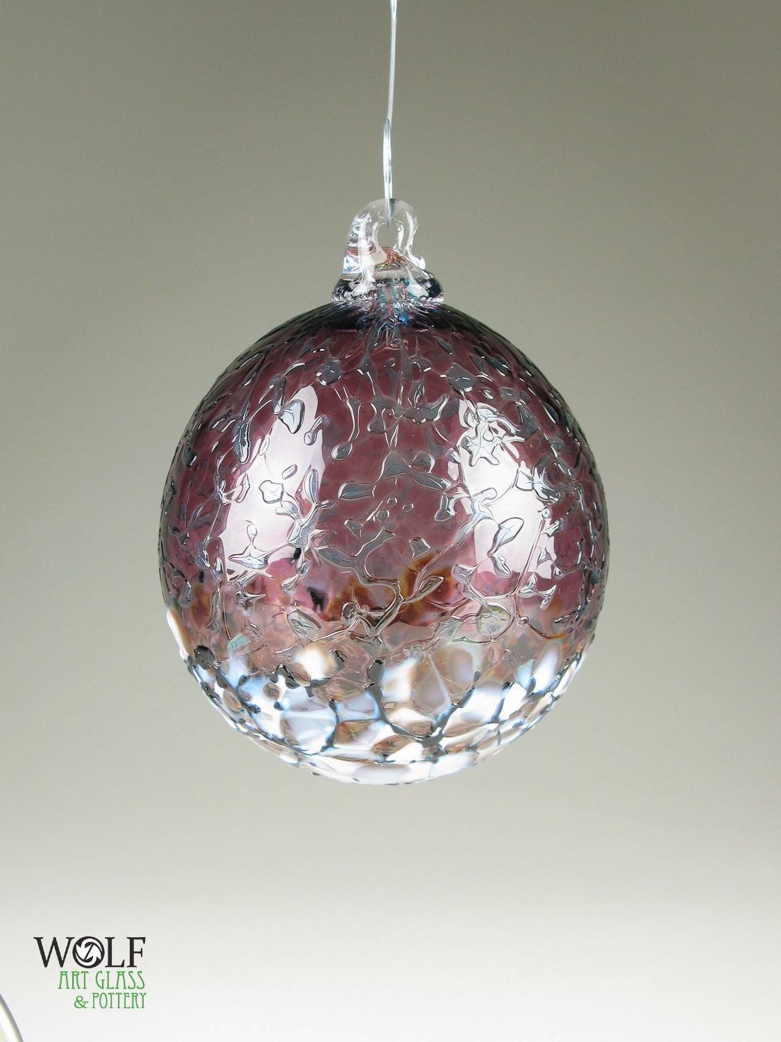 Blown Glass Ornament Suncatcher Ball Aubergine Ice Plum Blossom Blown Glass Ornament Suncatcher Ball Aubergine Ice Plum Blossom