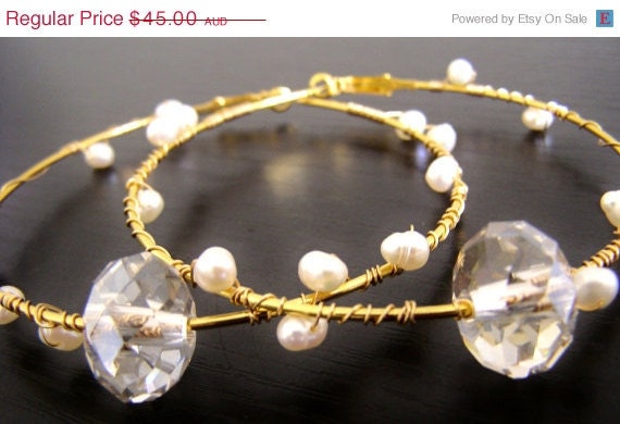 20% Off Sale Lux Swarovski Crystal Pearl Large Hoop Gold Earrings - (Jasmine)