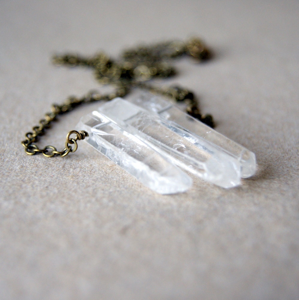 Memorial Day Sale 10% off Crystal Point Necklace natural quartz crystal points with antique brass chain
