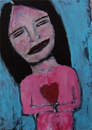 She Found Love No. 2 - original mixed media 5x7 painting