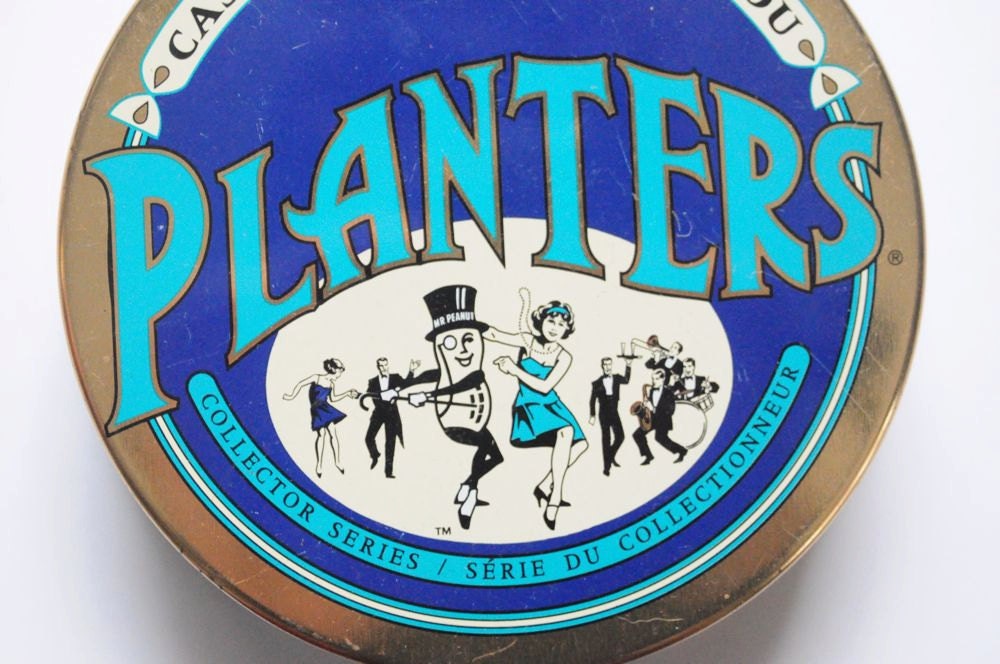 Retro PLANTERS TIN in Gold & Blue