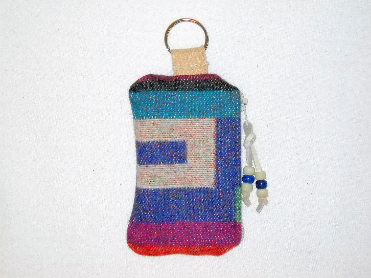 Purple Geometric Zippered Pouch with Key Ring
