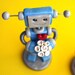 Robot Wedding Cake Topper - Orange Groom Blue Bride - Ready to Ship - Clay, Paint, Wire
