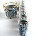Vintage Bar Set - Glasses, Ice Bucket & Metal Caddy - Corinthian Blue-Grey Midcentury Barware with Carrier - Hollywood Regency Style