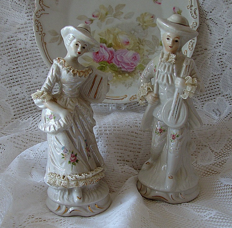 Victorian Couple Figurines with Dresden Lace