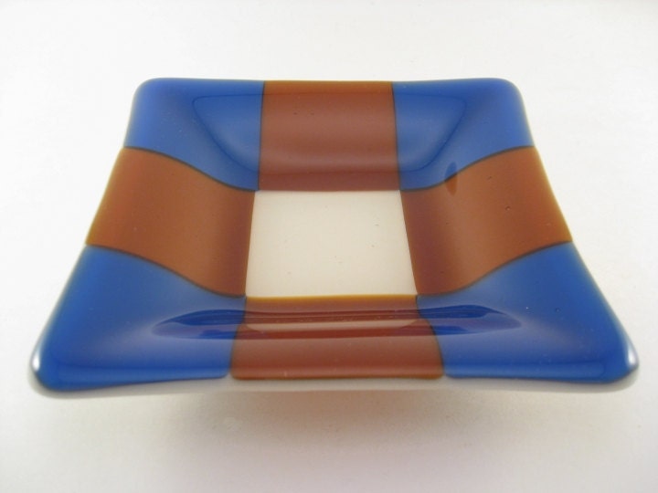 Square Fused Glass Dish - Blue Amber