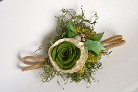 Nature Inspired Green Grass Photography Prop Headband Spring satin roses earthy