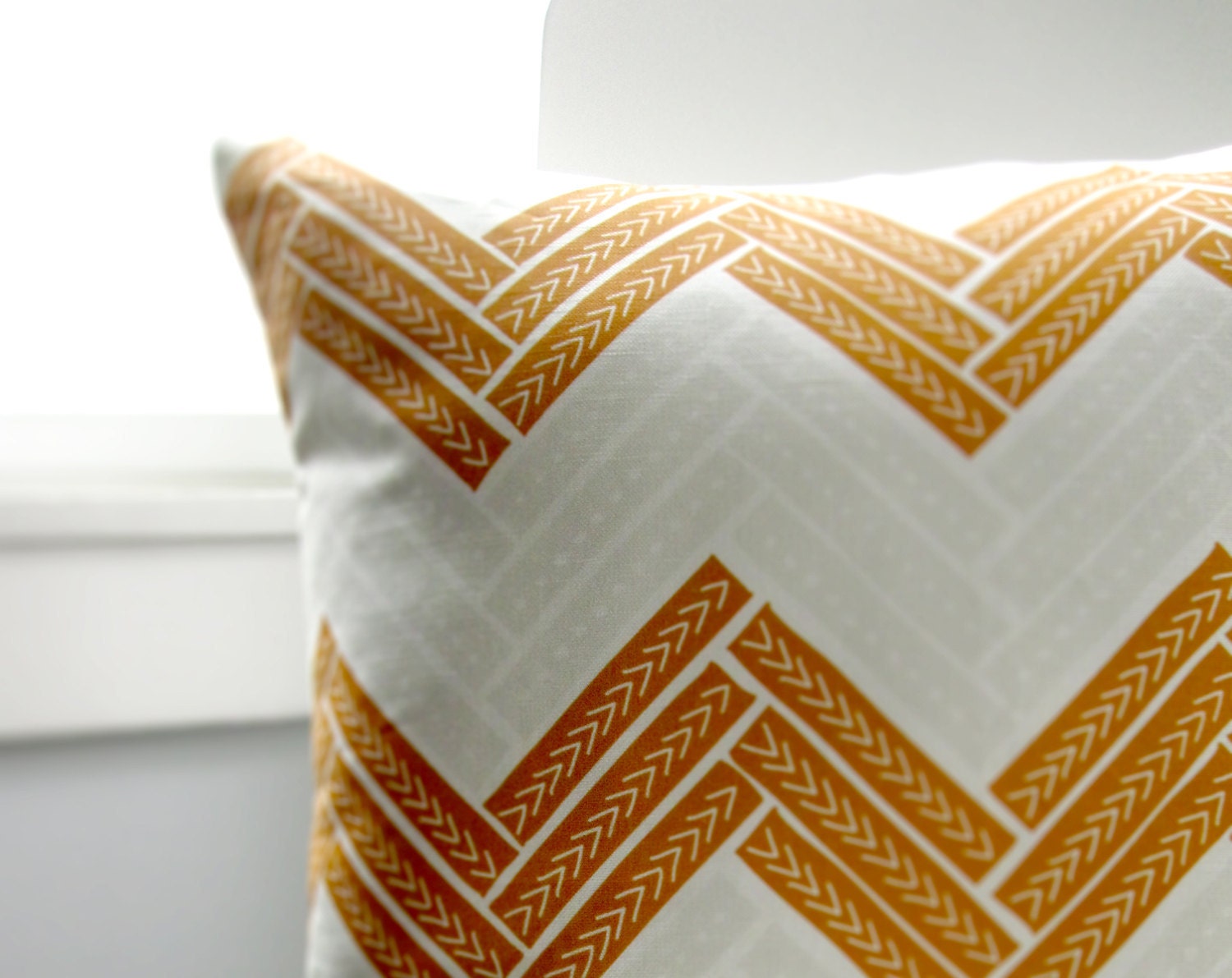 Herringbone 16x16in Throw Pillow Cover (orange, pattern, geometric, bold)