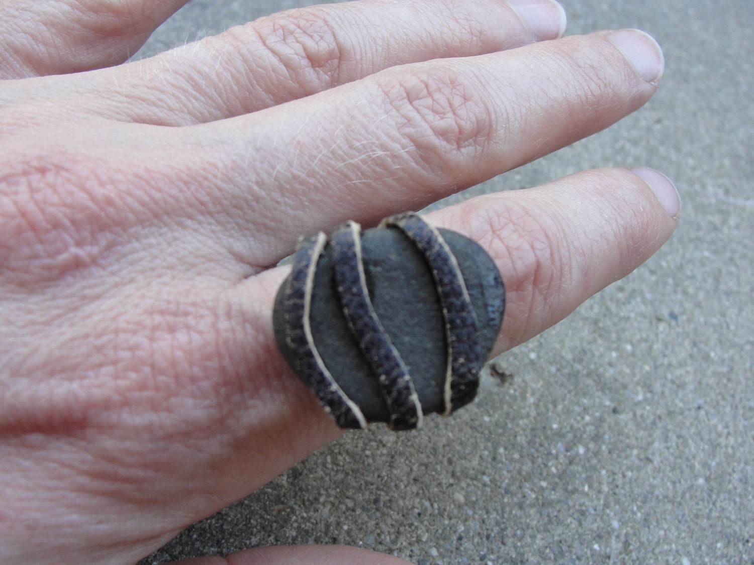 Sea Stone Ring with Leather - SALE