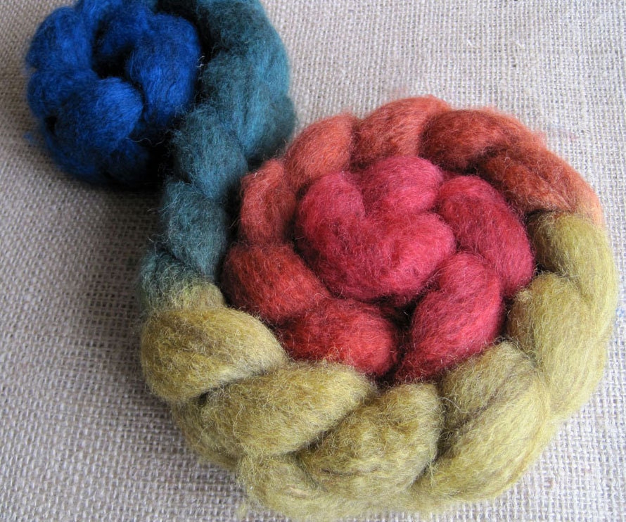 Rainbow Brite - Oatmeal BFL Fiber for Spinning or Felting - Hand Dyed Roving 3.6 oz