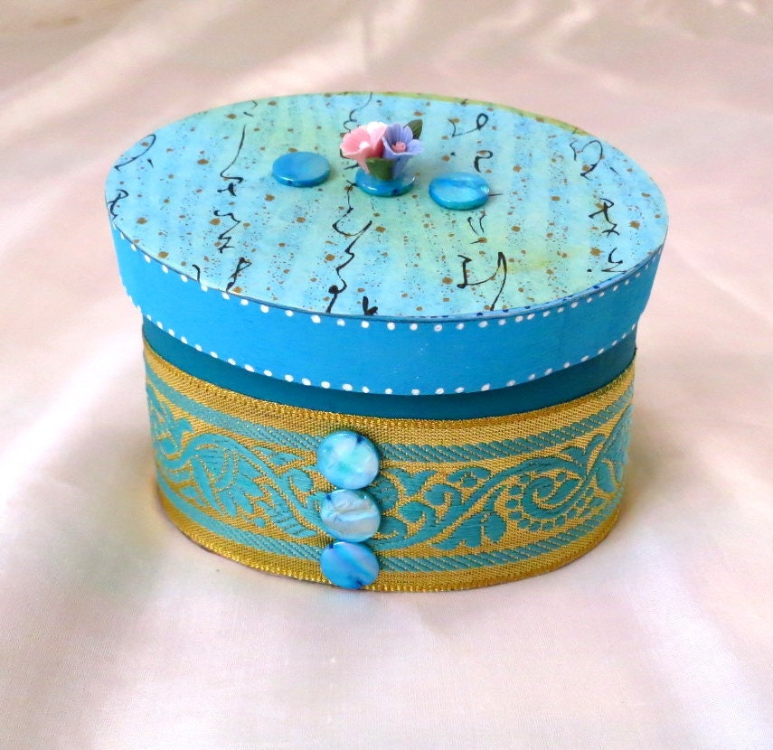Turquoise Blue Decorative Wooden Box Victorian Elegance