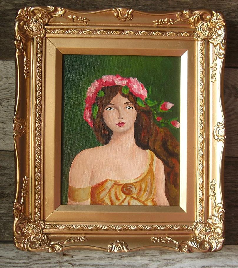 Lady of Eden -- Hand Painted in Vintage Frame by Ashley