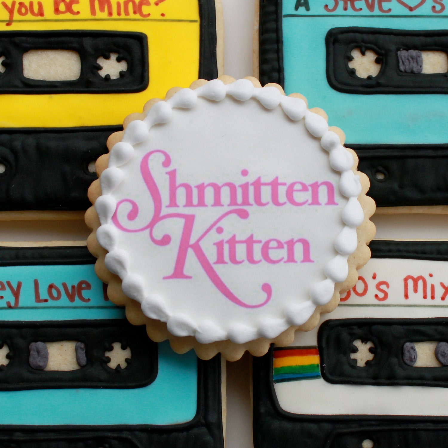 Shmitten Kitten Edition Mix Tape Valentine Cookie Gift Box (Vanilla) 6 Cookies - MADE TO ORDER