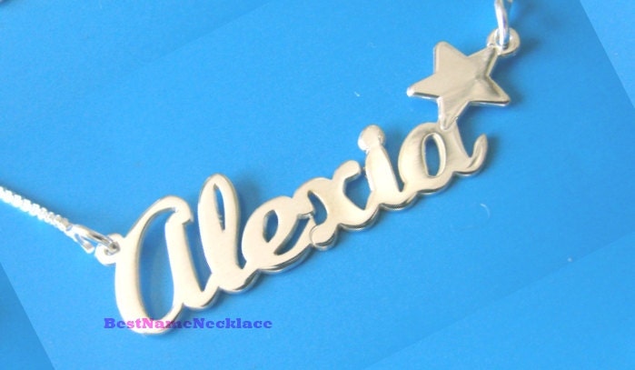 Best Quality Name Necklace with star-Double Thick Silver--Elegant Name Necklace with Any Name up to 13 Letters,