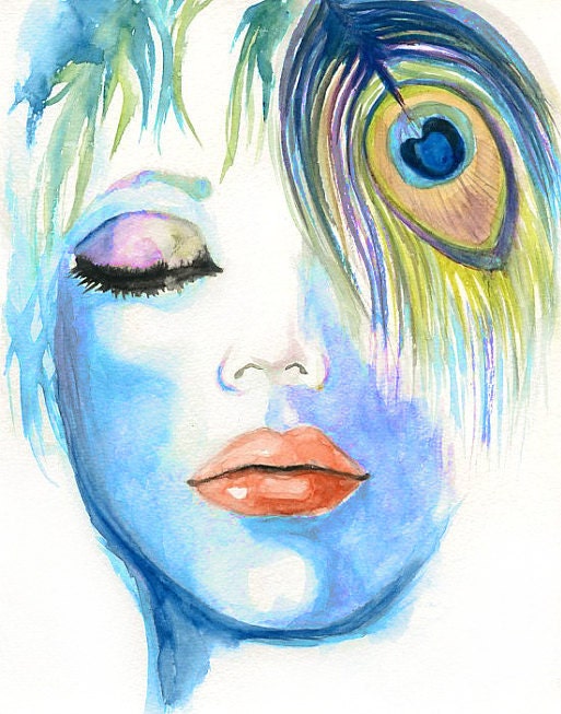 PEACOCK  girl Archival print 8x10 inch