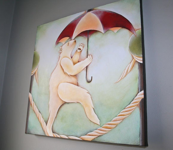 Child Room Art ,Children Decor "Polar Bear" 16" x 16" Original Painting