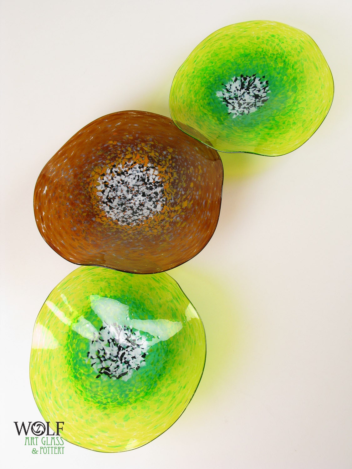Glass Flower Wall Art Collection Set of Three Bright Poppy Flowers Amber Brown and Lime Green