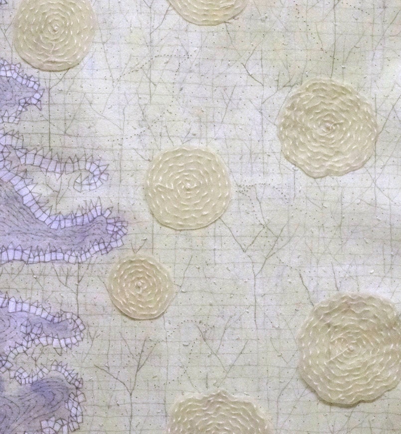 Delicate Mixed Media Drawing with River and Trees / Notes From The River / Framed